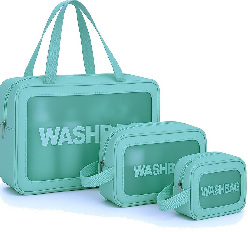 Godadi Wala Transparent Travel Wash Bag Set of 3 | Waterproof Toiletry Organizer for Unisex Travel Toiletry Kit(White)