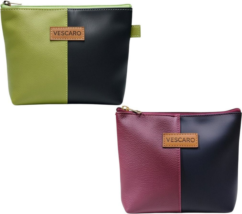 VESCARO Maroon Designer Cosmetic Bag Cosmetic Bag(Pack of 3)