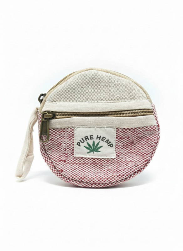 P L Trades Pure Hemp Round Coin Pouch | Eco-Friendly Handcrafted Zipper Purse Coin Purse