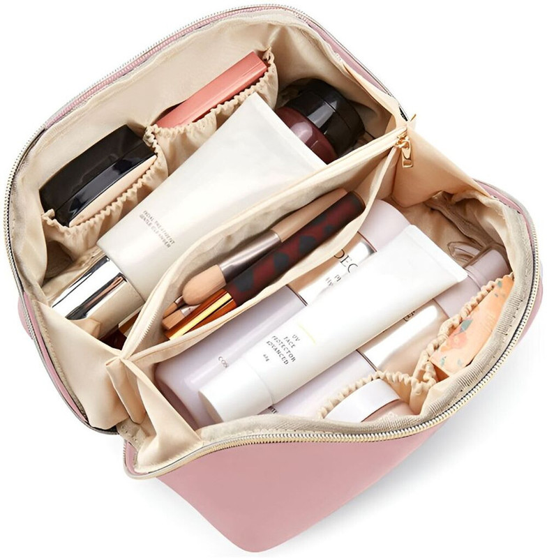 LOVHIDE Women Pink Makeup & Cosmetic Organizer Bag with Handle and Multiple Pockets Cosmetic Bag