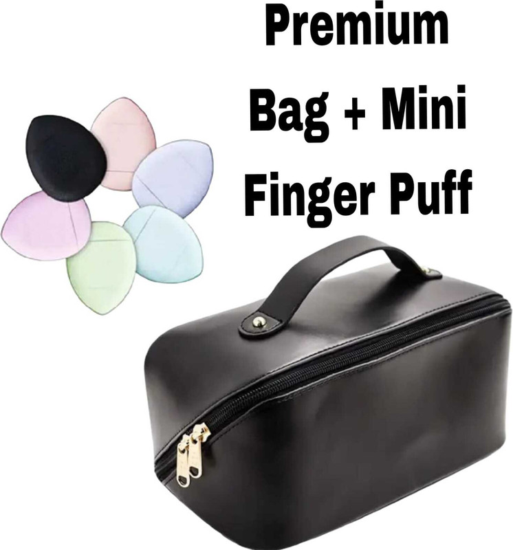 vnz Premium Makeup Organizer Bag with 6 Mini Finger Puff Set Cosmetic Bag(Pack of 2)