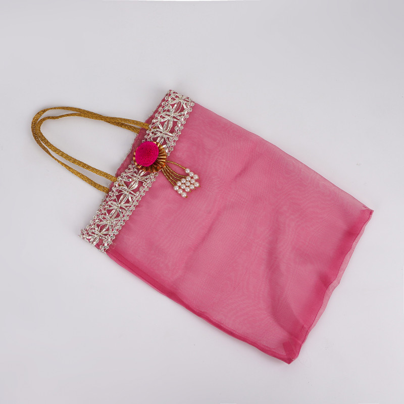 Wrodss Plain Bridal Embridery Potli Pink Potli