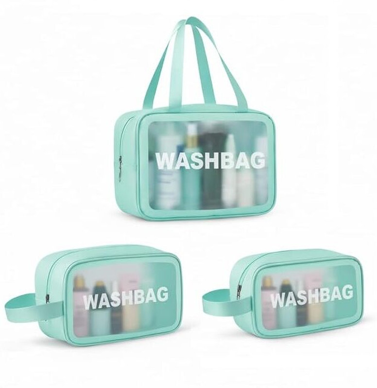 DevRosh Waterproof Travel Cosmetic Bag Set Transparent Toiletry Organizer 3 Pc Cosmetic Bag