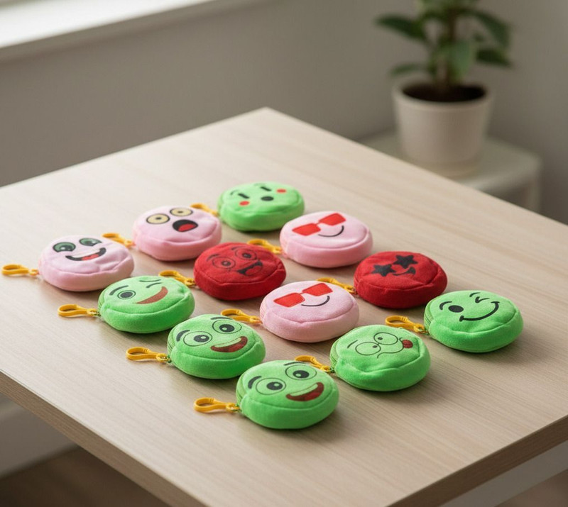We Four Stars Sunflower Smiley Emoji Soft Plush Coin Pouch for Kids (Pack of 12) Coin Purse(Pack of 12)