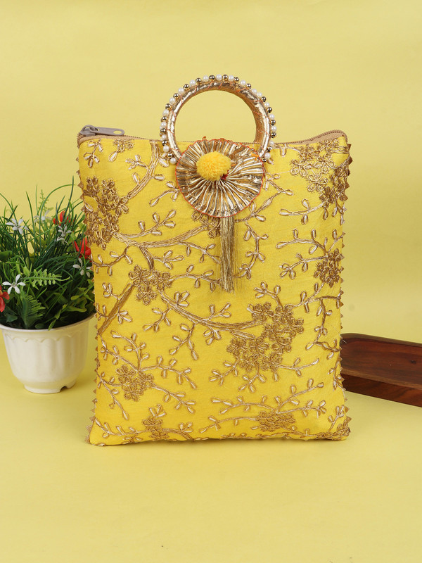 LIKAA Women Embroidered Rajastani Yellow Anguri Bags Potli