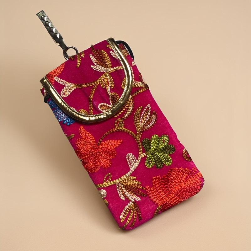 Art n jewels Handmade Embroidered Mobile Pouch with Neck Strap Mobile Pouch