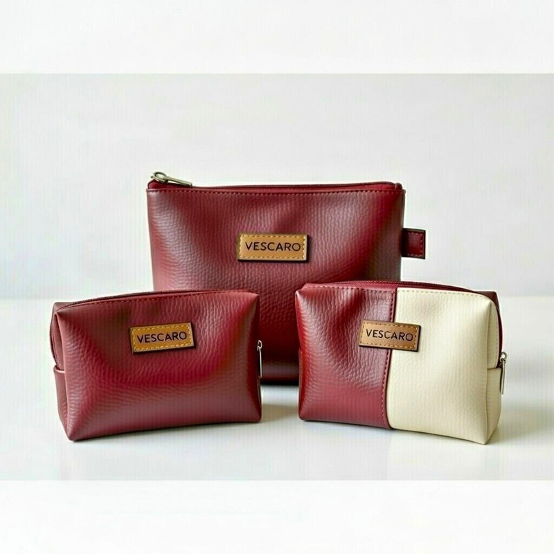 VESCARO Maroon Designer Cosmetic Bag Cosmetic Bag(Pack of 3)