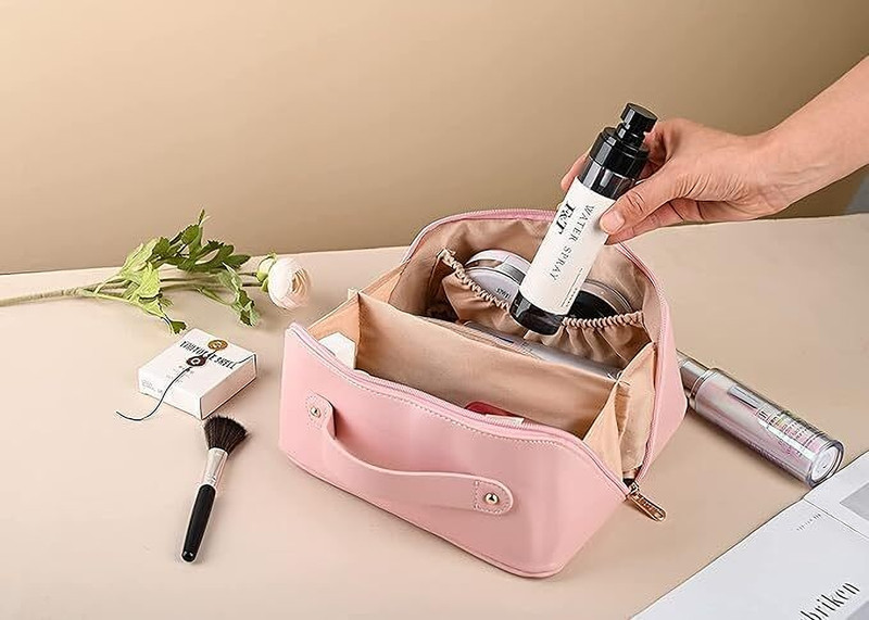 romj Waterproof PU Leather Canvas Cosmetic Makeup Bag Pink (AY001) Cosmetic Bag