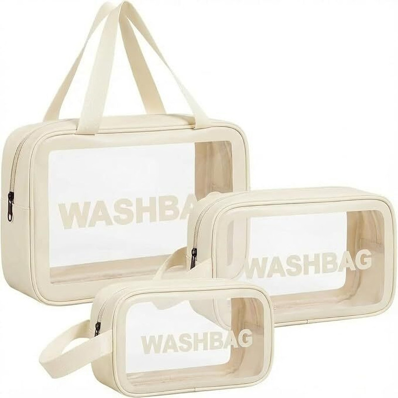 DevRosh Clear PVC Makeup Organizer Set of 3 Travel Toiletry Wash Bag Kit Cosmetic Bag