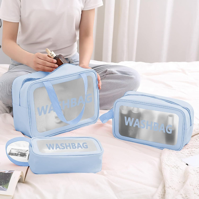HANUMANTH Multipurpose Clear washbag 3 Pouch, Clear Pouch for Makeup and wash Bag (BLUE) Cosmetic Bag(Pack of 3)