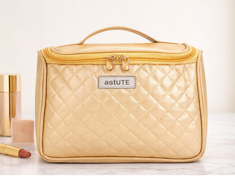 Astute Quilt Ukit Golden Cosmetic Bag