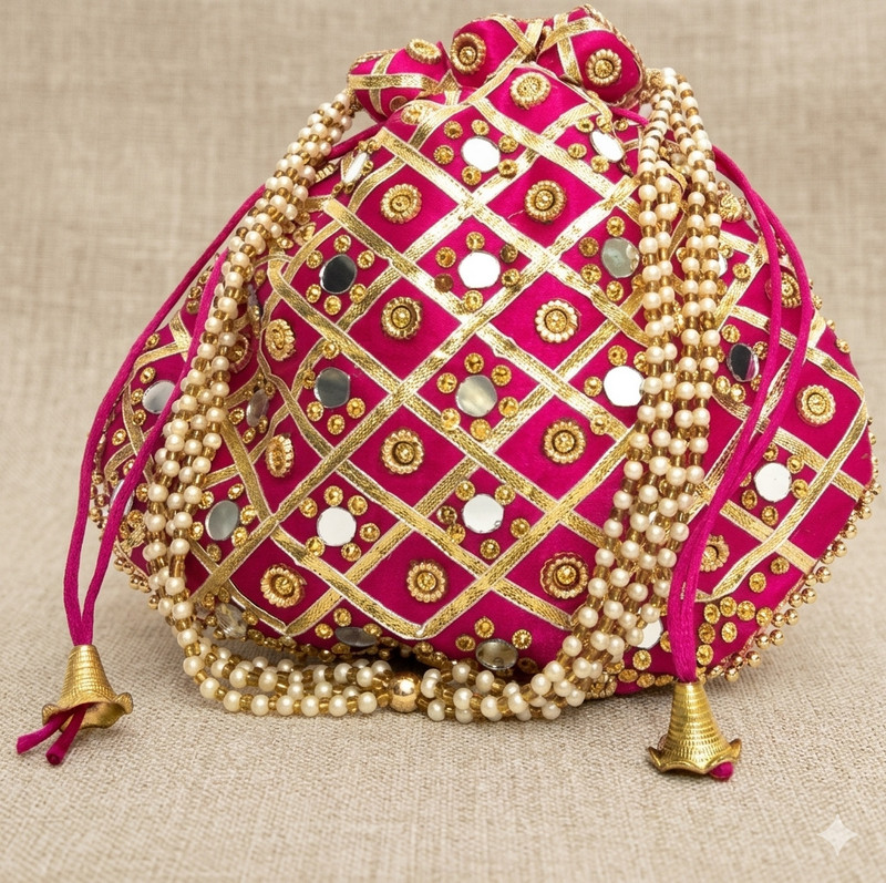 athizay Pink Potli bags for women handbags wedding festive tote bags mirror work ethnic bags Potli