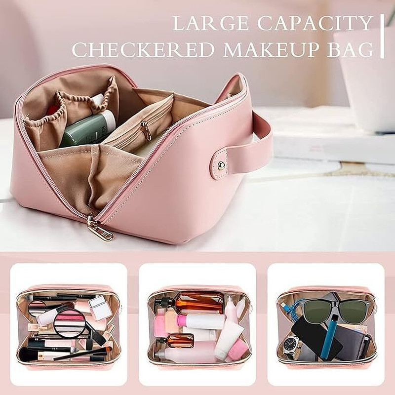LOVHIDE Women Pink Makeup & Cosmetic Organizer Bag with Handle and Multi Compartments Cosmetic Bag