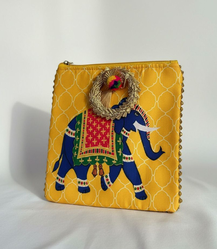 C Collection Elephant Print Clutch Pouch with Handle & Tassel Potli