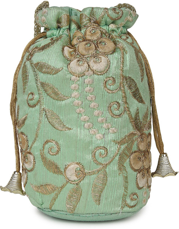 LIKAA Women Light Green Embellished Potli Clutch Potli