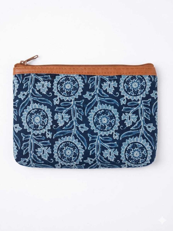 Aeron Printed Indigo Floral Kalamkari Print Wristlet Pouch Wristlet