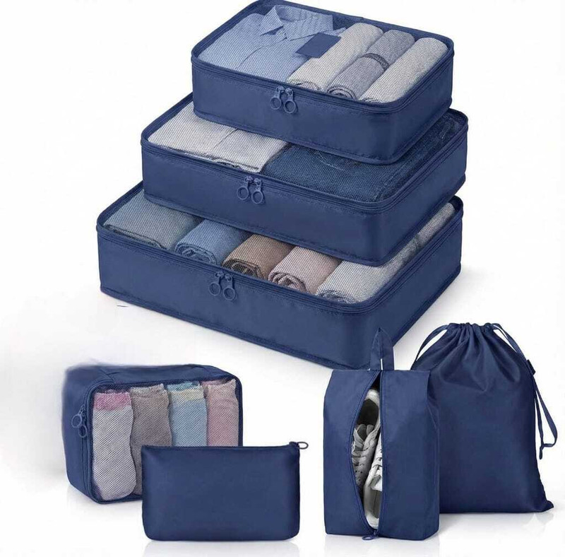 LOVHIDE “7 Pcs Packing Organizer Set with Mesh Zipper Bags, Laundry Pouch & Shoe Cover” Cosmetic Bag(Pack of 7)