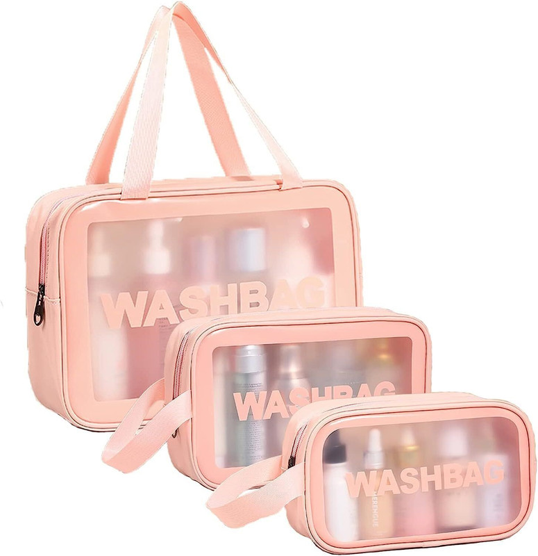 Broview 3 PCS Cosmetic Bag Pouch Transparent Pvc Travel Toiletry Makeup Wash Bag Pouch(Pack of 3)