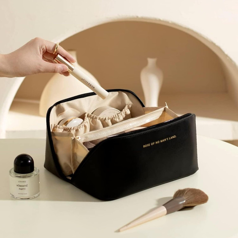 romj PU Leather Cosmetic Storage Makeup Pouch(Black)(AY001) Cosmetic Bag