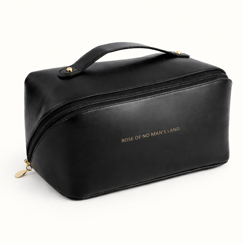 ANSHAURA Elegant Black Leather Makeup Pouch for Cosmetics & Daily Essentials Cosmetic Bag