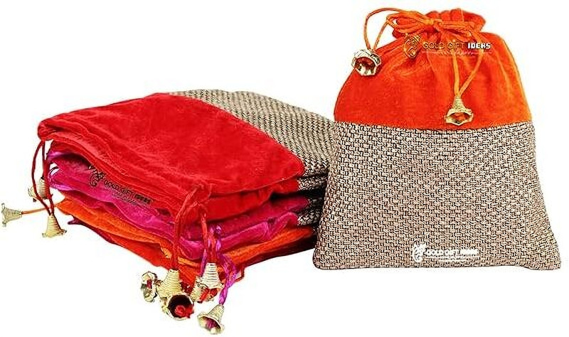 GoldGiftIdeas Traditional Jute Velvet Potli Bags for Women (17 x 22 CM) Potli(Pack of 10)