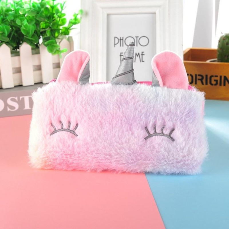 CARLY Plush Unicorn Pencil, Coin, Cosmetics Pouch Coin Purse