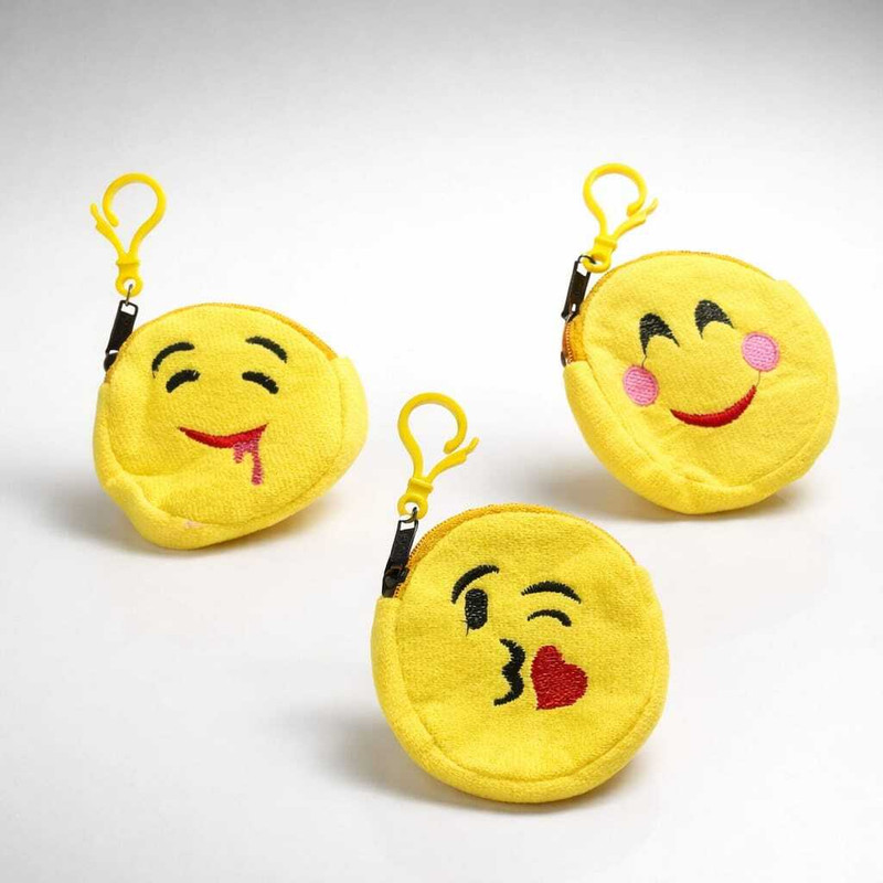 We Four Stars Emoji Cute Smiley Face Zipper Coin Purse for Kids, Mini Soft Wallet Keyring Coin Purse(Pack of 3)