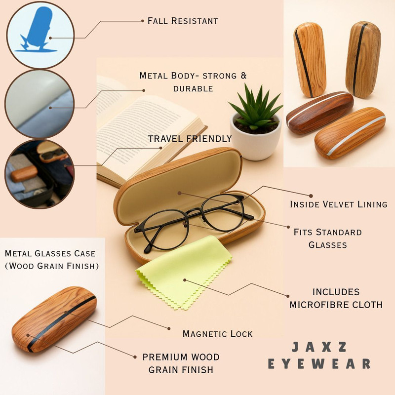 Jaxz Eyewear Premium Wood Grain Hard Shell Glasses Case – Random Brown Finish Pouch(Pack of 2)
