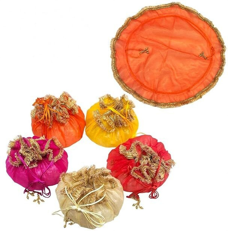 GoldGiftIdeas Organza Fancy Tissue Potli Pouches Potli(Pack of 5)