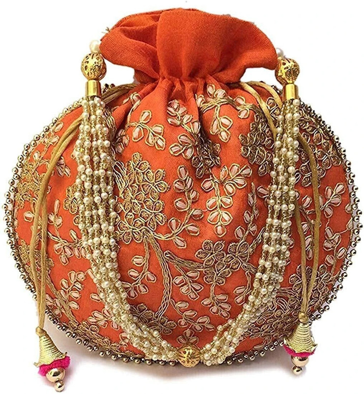 Vinod Handicrafts Women's Potli Designer Handbag (Orange) Potli
