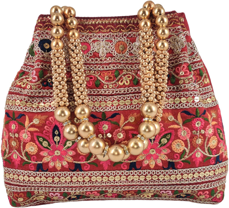 vcreate Women Premium Hand Work Bag for wedding | HandBag Maroon Wristlet