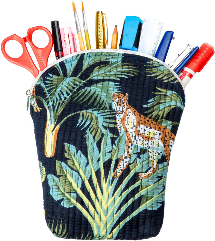 BlissfulBox Quilted Jungle Print Pencil Pouch – Soft Zipper Pouch for Kids & Adults Cosmetic Bag