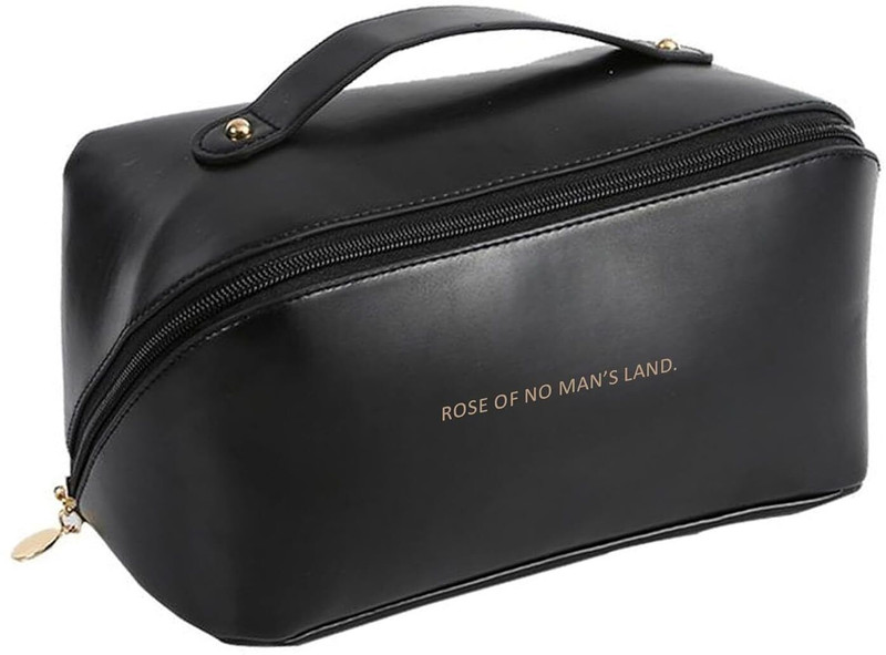 ANSHAURA Travel Friendly Black Leather Cosmetic Pouch for Makeup Accessories Cosmetic Bag