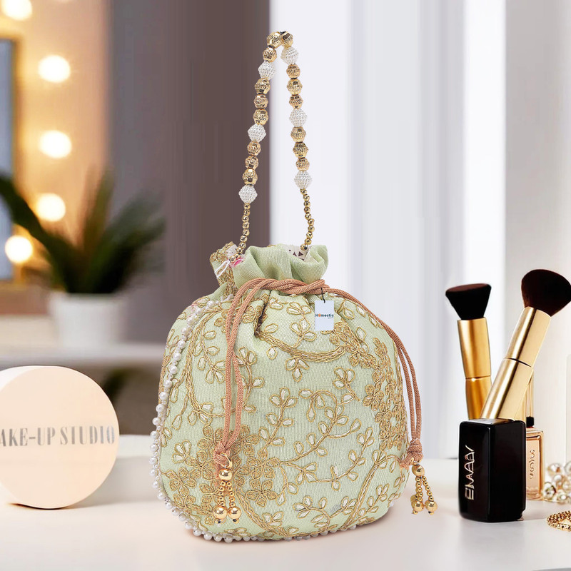 HOMESTIC Embroidery Potli Bags for Ladies & Girls | Shagun Pouches | Green Potli