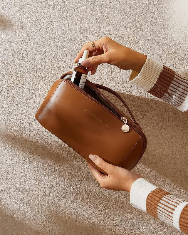 romj Leather Makeup Bag Large Capacity Brown (AY001) Cosmetic Bag