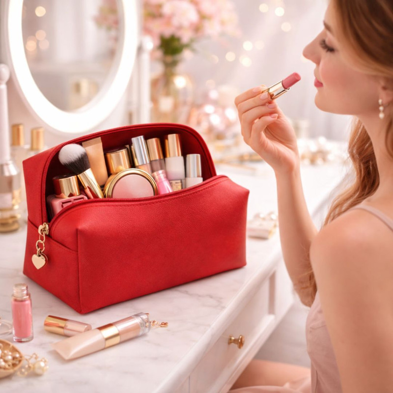 Ajabh Luxury Large Capacity Cosmetic Pouch | Premium PU Leather Makeup Organiser Cosmetic Bag