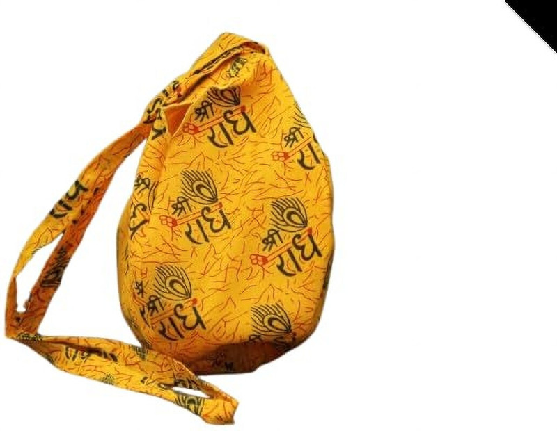 Vrindavanstore.in Shree Radhe Yellow Color Chanting Jaap Bag Printed Bag For Jaap Mala Potli