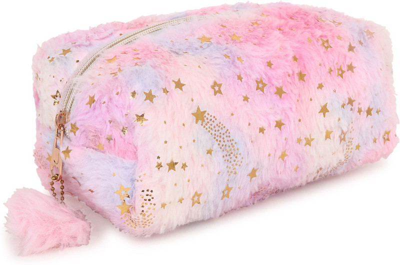 Sanjis Enterprise Blush Pink Plush Cosmetic Makeup Pouch | Pack of 1 Cosmetic Bag