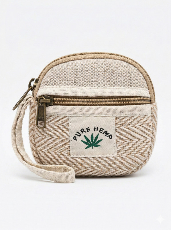 P L Trades Pure Hemp Vintage Style Woven Coin Pouch with Front Pocket Coin Purse