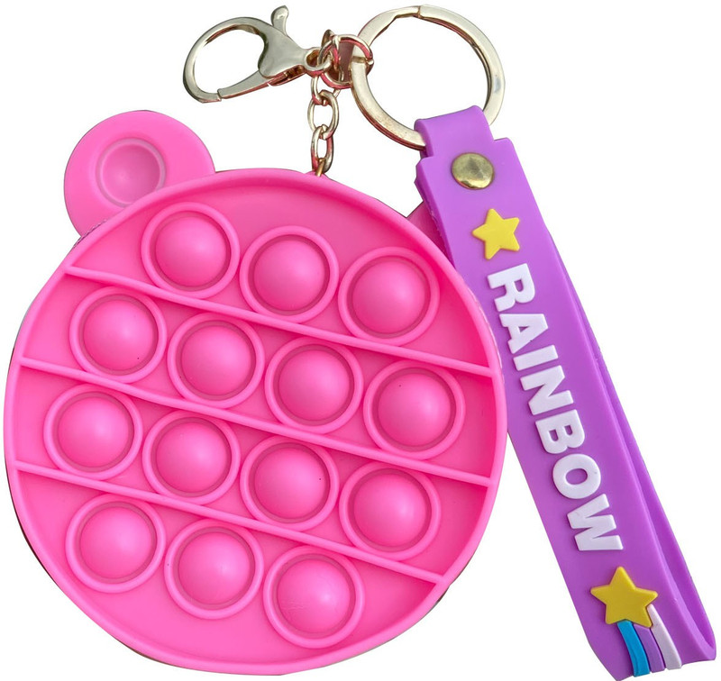 KC Rainbow Pop Heart Teddy Face Purse Pink Coin Purse