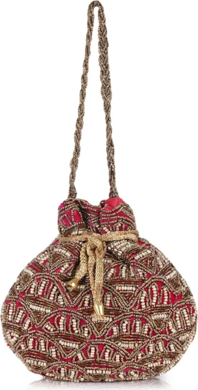 Elhem Beaded Potli Bag with Gold Embellished Drawstring & Intricate Handcrafted Design Potli