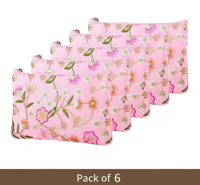 alam enterprises Embroidered Fabric Zipper Pouch Set of 6 | Cosmetic & Travel Pouch for Women Cosmetic Bag(Pack of 12)