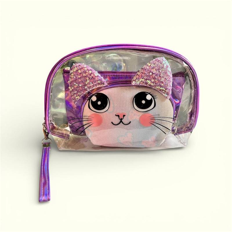 TMT STORE Holographic Cosmetic pouch, pack of 2 small and 1 big pouch, best for travel Cosmetic Bag