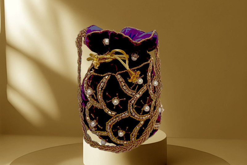 Glimpse cutwork purple velvet potli Potli