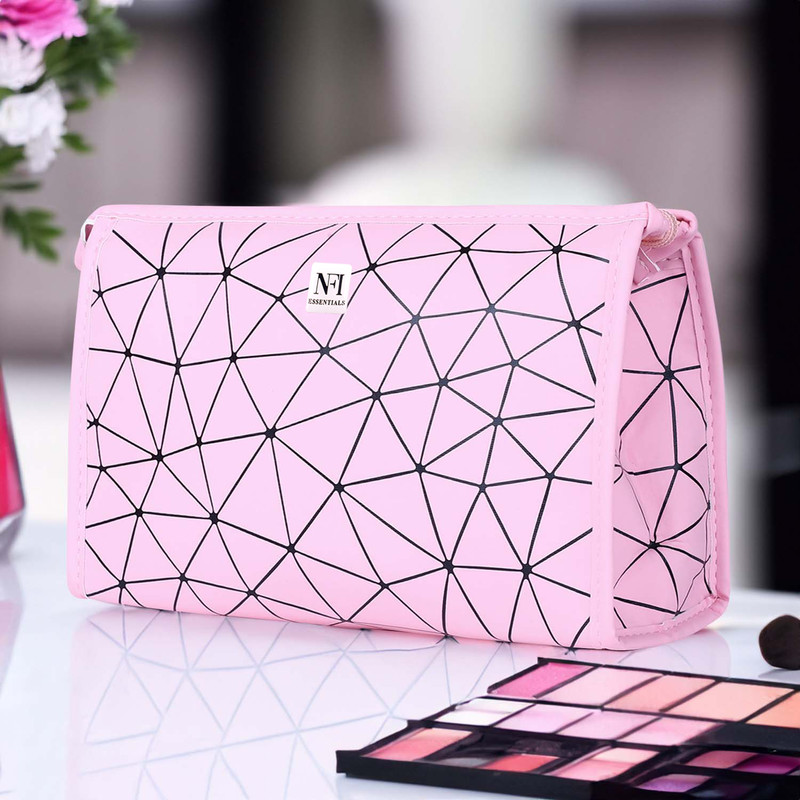 NFI essentials PU Diamond Print Makeup Pouch for Women Stylish Pouches for Makeup accessories storage Cosmetic Pouches Make up bag for girls (Pink) Cosmetic Bag