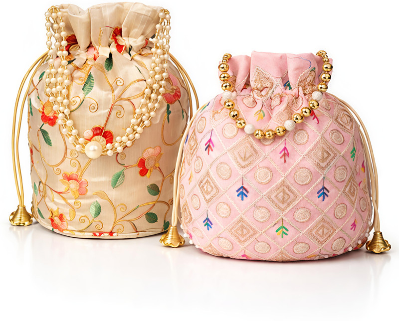 ALL COMFORT CHOICE Potli Bag for Women Combo Pack of 2 Traditional Embroidered Wedding Potli(Pack of 2)