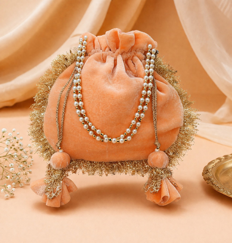 MOHIT New Velvet Peach Potli for Women for Wedding, Puja or Party Fancy Potli Potli