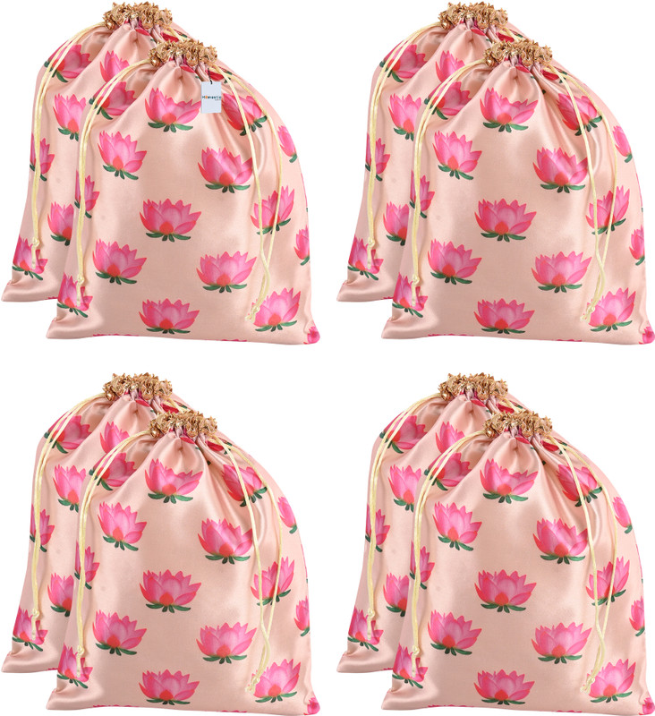 HOMESTIC Pack of 8 Lotus Potli Bags for Wedding with Drawstring | 9x12 Inch | Cream Potli(Pack of 8)