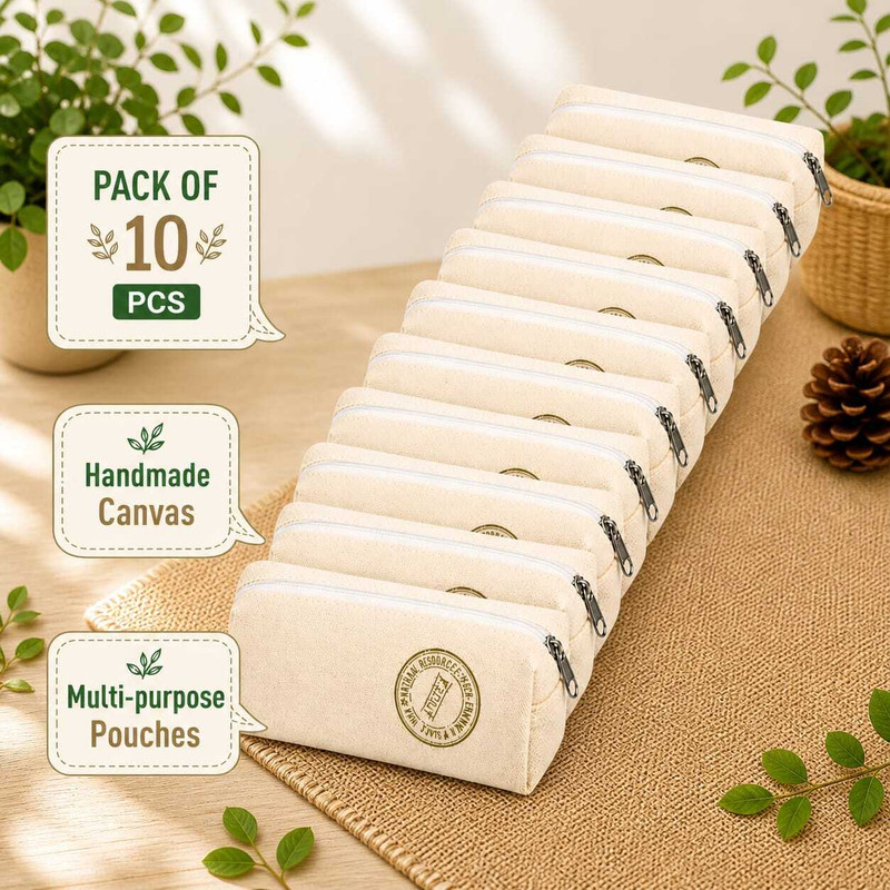 Bublee Dublee Eco-Friendly Canvas Pouch | Multi-Purpose Zipper Storage Bags for Daily Uses Pouch(Pack of 10)