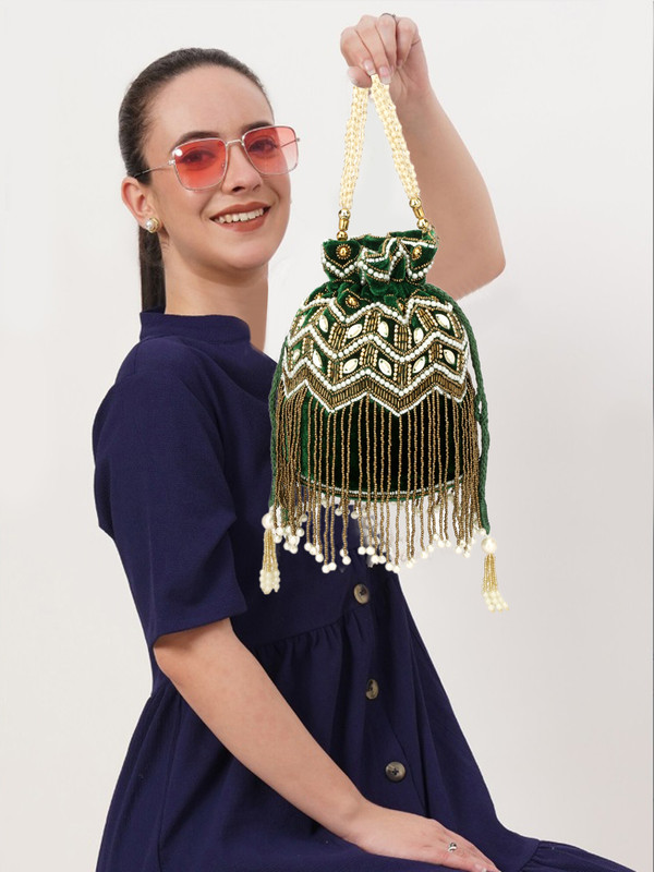 Zari And Fashion Women Beaded Partywear Taseel Style Potli Bag Potli